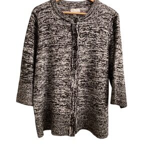 Kim Rogers Woman Black White Speckled Knit Button Front Cardigan Sweater 1X